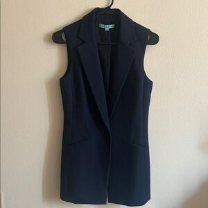 Antonio Melani Navy Blue Sleeveless Pockets Career  Long Blazer Vest Jacket .2